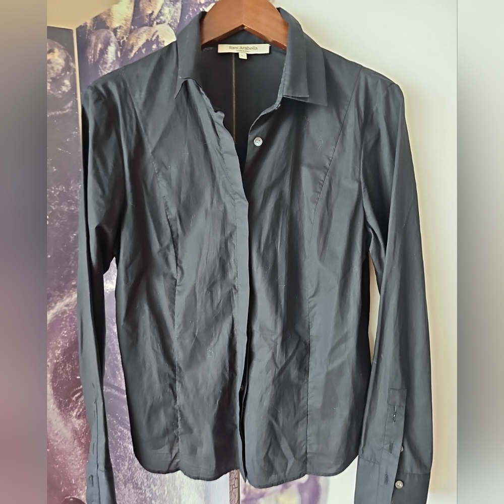 Rani Arabella Women's Black Long Sleeve Pleated Collar Button Front Shirt Size L